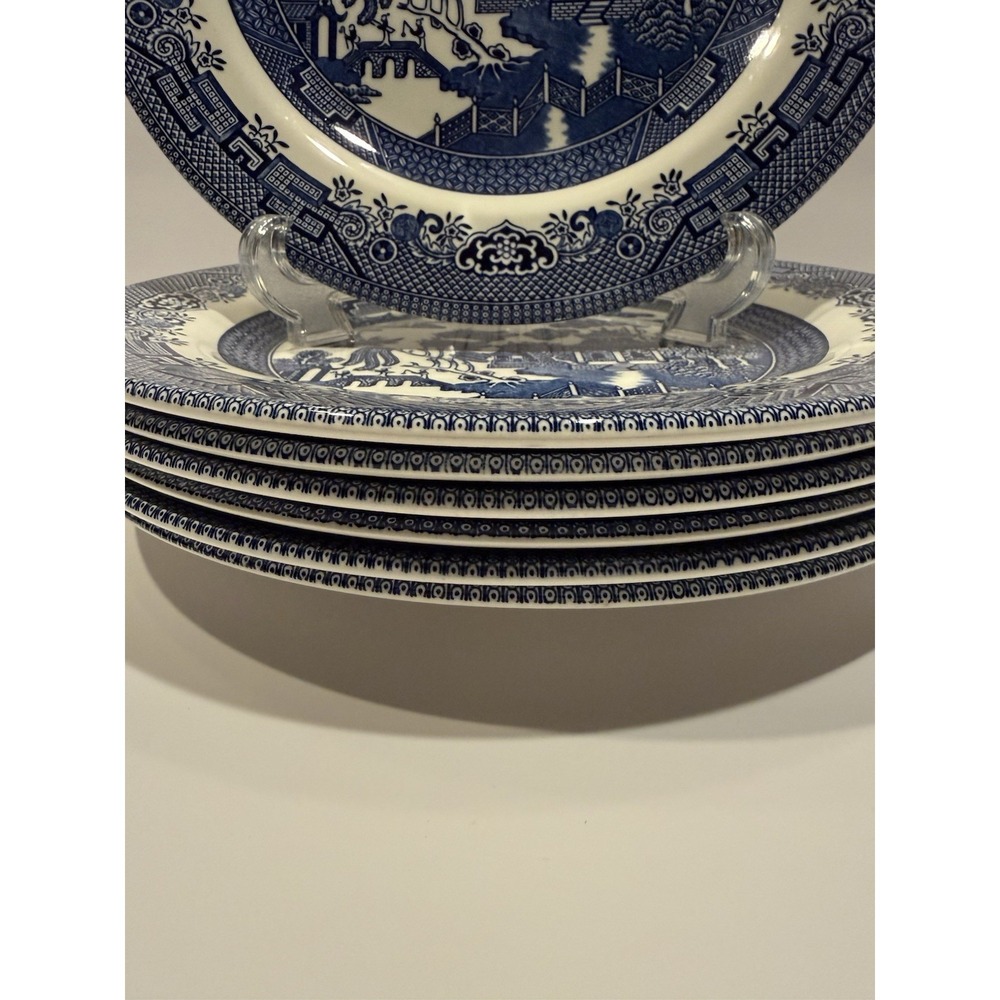 Set of 7 Churchill Blue Willow Dinner Plates 10" England Ironstone - Picture 3 of 10